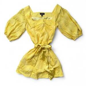 BEBE Y2K Yellow Mini Dress with Satin Accents and Belt, Size XS